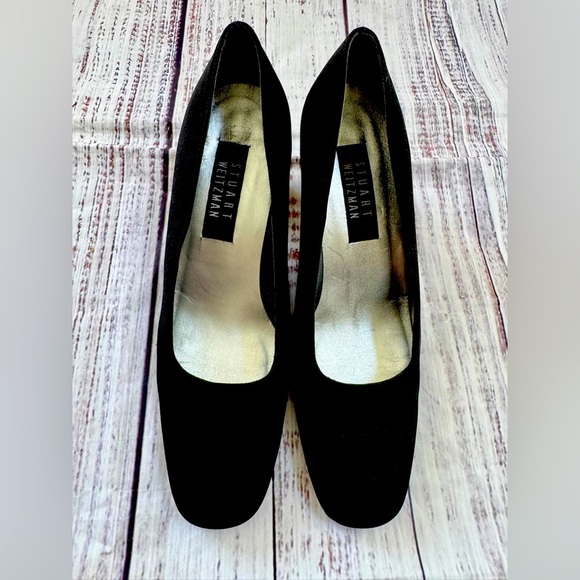 Stuart Weitzman Black Fabric Square-Toe Slip-On Block Heel Pumps Size 7 M - Picture 1 of 7